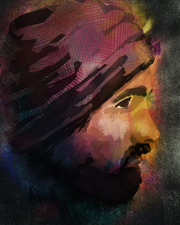 Painted self portrait of Steven Reni